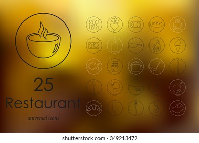restaurant modern icons for mobile interface on blurred background