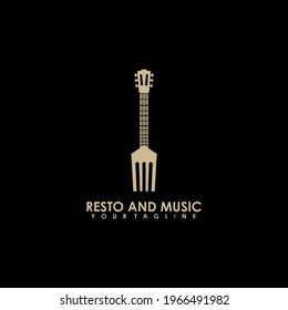 restaurant and music fork guitar symbol abstract unique vector logo design
