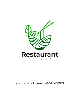 restaurant with noodle dishes, line style, noodle and leaf nature