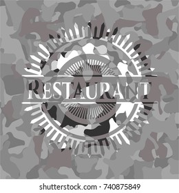 Restaurant on grey camouflaged texture