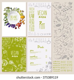 Restaurant organic natural vegan Food Menu Vintage Design style Vector set