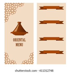 restaurant oriental menu template with tagine. Vector illustration