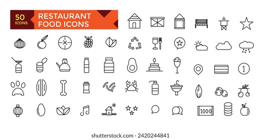 Restaurant outline apps icon set, vector, icons collection
