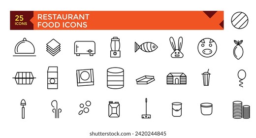 Restaurant outline apps icon set, vector, icons collection