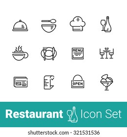 Restaurant outline icon set of 12 icons.