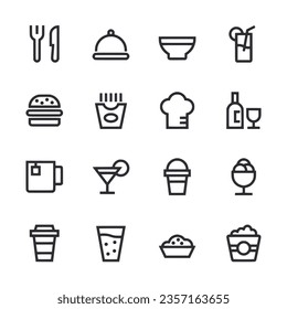 restaurant outline icons set isolated on white background vector illustration