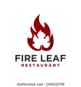 Restaurant park outdoor nature barbecue bbq grill food drink logo design - maple leaf fire smoke