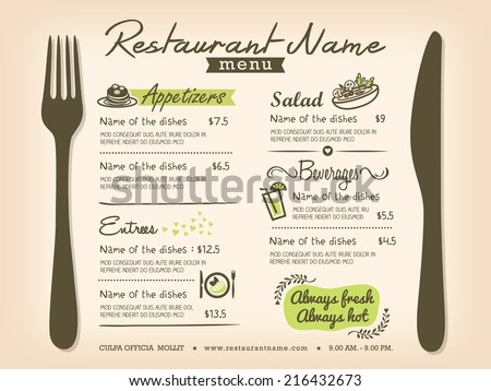restaurant placemat menu design template layout stock vector how to design a restaurant menu