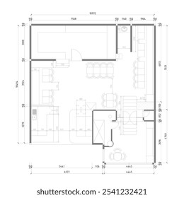 plano de restaurante com arranjo de mobiliário adequado e dimensões para cada quarto