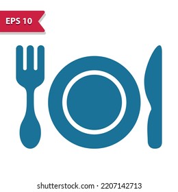 Restaurant, Plate, Fork, Knife Vector Icon. Professional pixel-aligned icon in glyph style.