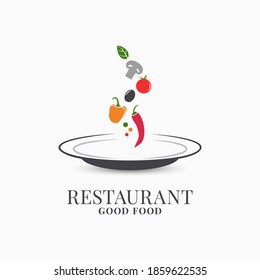Restaurant plate logo. Plate with vegetables on white background