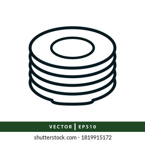 Restaurant plate ,spoon and fork icon flat style illustration
