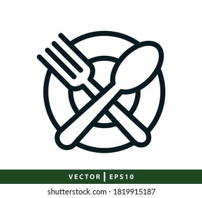 Restaurant plate ,spoon and fork icon flat style illustration