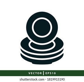 Restaurant plate ,spoon and fork icon flat style illustration
