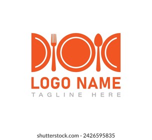 Restaurant plate spoon tools vector logo design template.