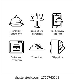 Restaurant platter, Candle light dinner, Food delivery app, Online food order, Tissue in table, Bill pay, icon