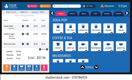 Restaurant Point of Sale Software System with User Interface