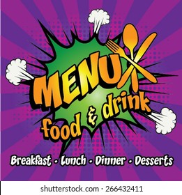 Restaurant Pop Art Menu Design - Food & Drink Vector Illustration.