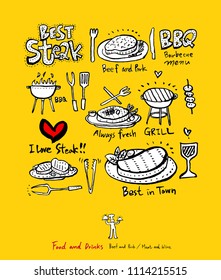 Restaurant poster / Sketchy food menu illustrations - vector