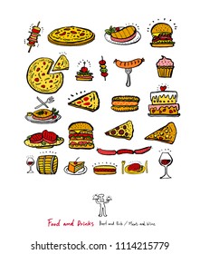 Restaurant poster / Sketchy food menu illustrations - vector