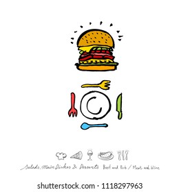 Restaurant poster / Sketchy food menu illustrations - vector