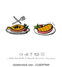Restaurant poster / Sketchy food menu illustrations - vector