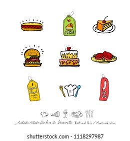 Restaurant poster / Sketchy food menu illustrations - vector