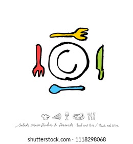 Restaurant poster / Sketchy food menu illustrations - vector