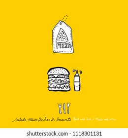 Restaurant poster / Sketchy food menu illustrations - vector