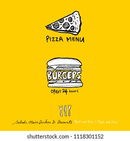 Restaurant poster / Sketchy food menu illustrations - vector