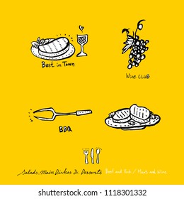 Restaurant poster / Sketchy food menu illustrations - vector