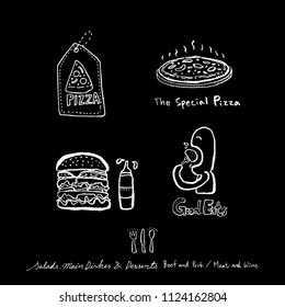 Restaurant poster / Sketchy food menu illustrations - vector
