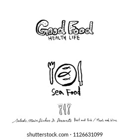 Restaurant poster / Sketchy food menu illustrations - vector