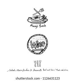 Restaurant poster / Sketchy food menu illustrations - vector
