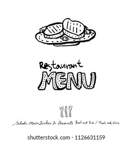 Restaurant poster / Sketchy food menu illustrations - vector