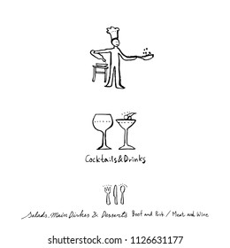 Restaurant poster / Sketchy food menu illustrations - vector