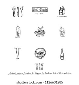 Restaurant poster / Sketchy food menu illustrations - vector