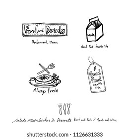 Restaurant poster / Sketchy food menu illustrations - vector