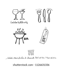 Restaurant poster / Sketchy food menu illustrations - vector