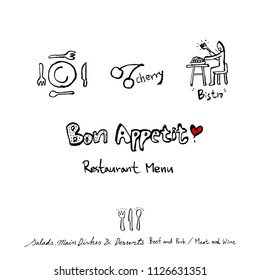 Restaurant poster / Sketchy food menu illustrations - vector