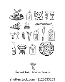Restaurant poster / Sketchy food menu illustrations - vector