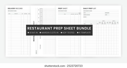 Restaurant Prep Sheet druckbar, Restaurant Prep Checklist Paket, Restaurant Inventar Brief Größe komplett bearbeitbar Vorlage