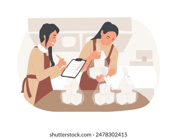 Restaurant preparing orders isolated cartoon vector illustrations. Waitresses prepare online restaurant food orders for takeaway, restaurant curbside pickup service vector cartoon.