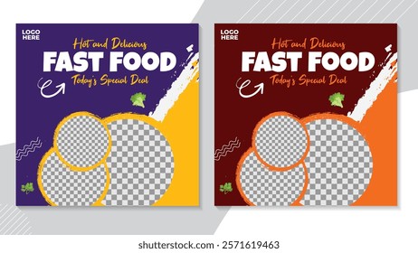 Restaurant promotional design with bold fast food elements and editable placeholders. Perfect for food delivery or marketing visuals for modern eateries.