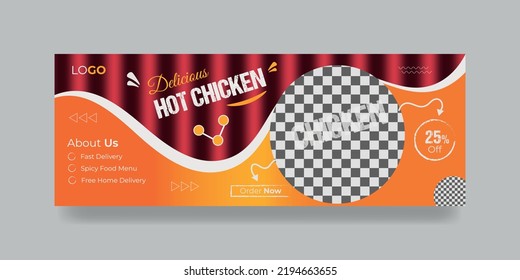 Restaurant Promotional Fresh organic Chicken food menu social media cover design or editable web banner template