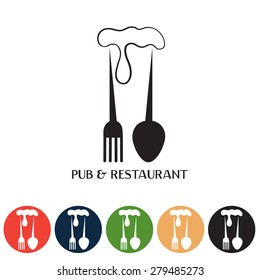restaurant and pub negative space concept and web icons