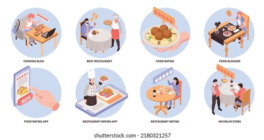 Restaurant rating composition set with food blogger reviews isolated vector illustration