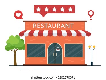 Restaurant Rating Review Template Hand Drawn Cartoon Flat Illustration with Customer Feedback, Rate Star, Expert Opinion and Online Survey