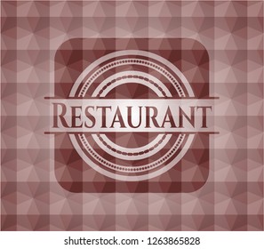 Restaurant red seamless badge with geometric pattern background.