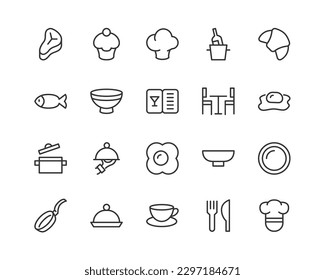 restaurant related icon set. Editable stroke. Pixel Perfect 24x24px icons